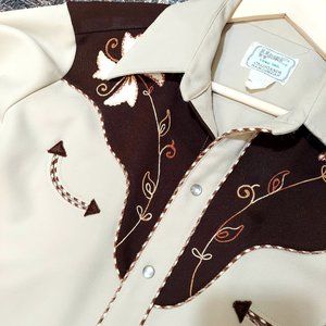 FREE SHIPPING VTG California Ranch Wear H Bar C Dogwood Pearl Snap Western Shirt